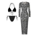 New With Hollow Out Cover Up Halter Bikini Women Swimwear Female Swimsuit Three-pieces Bikini set Bather Bathing Suit Swim V7964