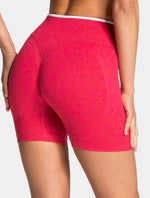 Leopard Print Gym Shorts Women Seamless High Waist Scrunch Butt Lifting Yoga Shorts Workout Running Fitness Tummy Control Shorts