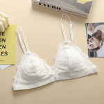 V-Neck Double Strap Floral Lace Bralette Women Scallop Edge Wireless Bra Sexy Lingerie Back Hook Closure Daily Intimates S-L