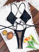 Leopard Print One Piece Swimsuits for Women String Lace-up Triangle Bikini Swimwear 2026 Hollow Out Monokini Bathing Suit Summer