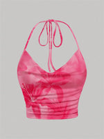 Tie-dye Print Halter Top for Women Summer Y2K Clothes Sexy Backless Drape V-neck Crop Top Streetwear