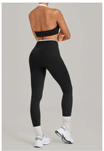 2 Pieces Color-block Yoga Sets WomenHanging Neck Sports Bra High Waist Pants Built-in Pockets Outdoor Fitness Workout Suit