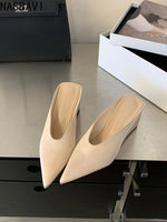 Summer Fashion Wedges Half Slippers Women French Elegant Pointed Toe Suede Leather Party Mule Girls Slides Zapatos Mujer Dress
