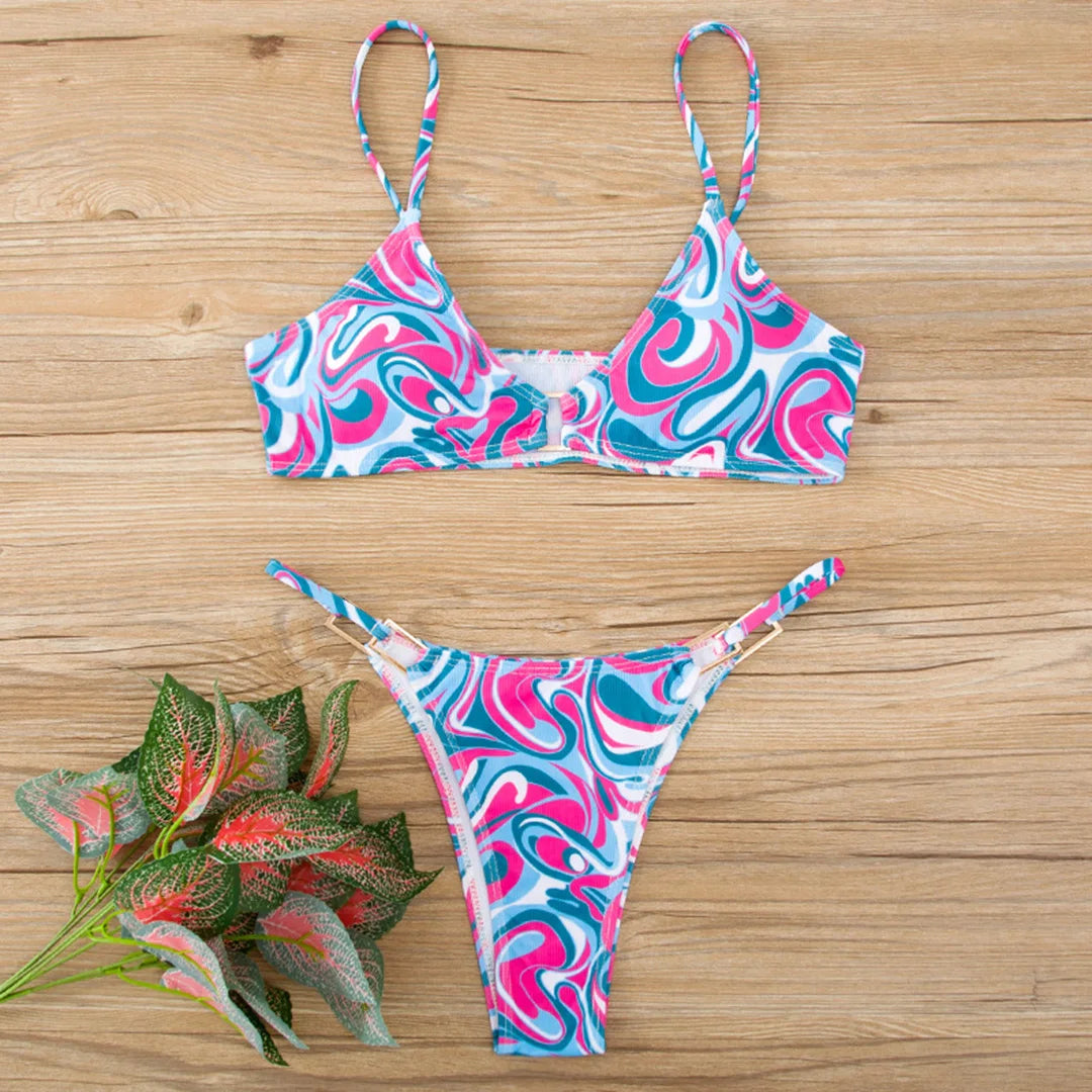11 Colors Sexy Ribbed High Cut Bikini Women Swimwear Female Swimsuit Two-piece Bikini Padded set Bather Bathing Suit Swim V7111B