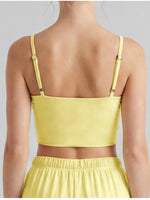 Color-block Fake Two-piece Yoga T Shirts Women Thin Straps Bow Padded Slim Sports Camisole Gym Running Training Fitness Tank Top