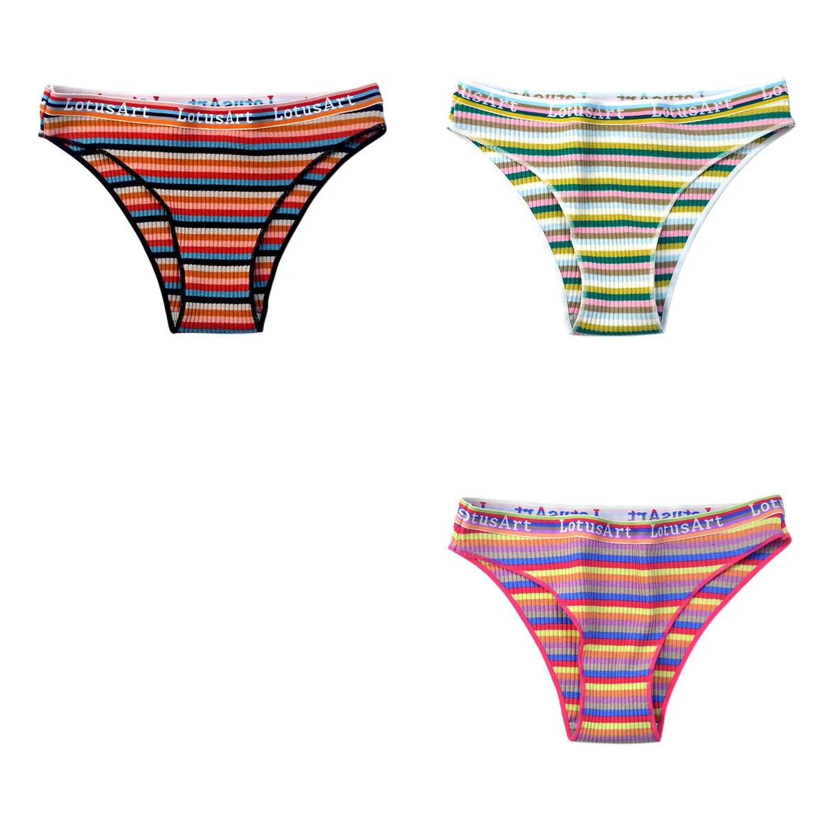 3Pcs/Set Cotton Panties For Women Colorful Striped Underwear Low Waist Briefs Breathable Underpants Female Sexy Lingerie M-XXL