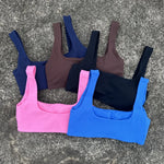 Solid Color Butter Square collar Soft Gym Yoga Underwear Women Hollow back shoulder strap Fitness Vest sport Bra Top With pad