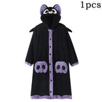 Cartoon Bat Plush Women's Pajamas Robes Anime Nightgown Winter Kawaii Animal Night Dress Halloween Party Vampire Cosplay Costume