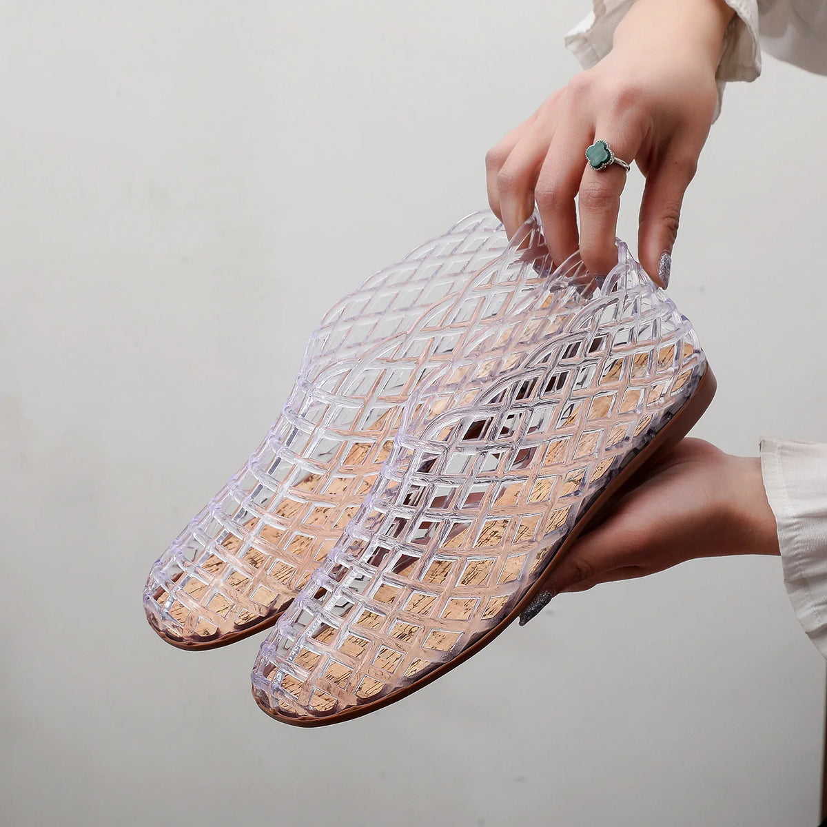 New 2026 Women Leisure Jelly Sandals Cut-out Soft PVC Breathable Summer Flat Shoes Close Toe Female Street Flats