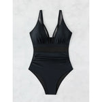 S - XL New Sexy Mesh Sheer V Neck Women Swimwear One Piece Swimsuit Female High Leg Cut Monokini Bather Bathing Suit Swim V5136