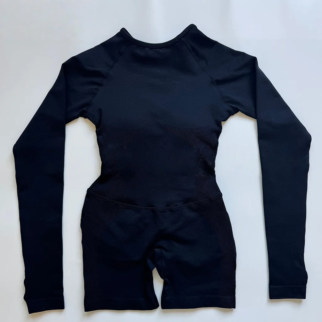 STOUREG Impact Long Sleeve One Piece Jumpsuit Women Backless Slim Fit Elastic Tummy Control Yoga Gym Sports Workout Bodysuit