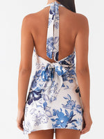 Women's Summer Fashion Party Beach Halter Neck Tank Dresses Sleeveless Deep V Neck Solid Color/Floral Print Mini Dress