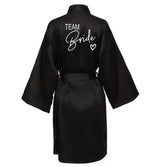 Wedding Party Team Bride Robe With Black Letters Kimono Satin Pajamas Bridesmaid Bathrobe SP004