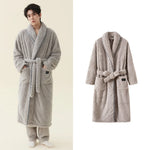 Men Women Jacquard Coral Fleece Bathrobe Autumn Winter Thick Warm Couple Sleepwear Soft Plush Loose Indoor Home Loungewear