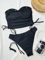 Vintage Bandeau Bikini Set Women Black Drawstring Side Push Up Top Two Piece Swimsuit 2026 Summer Holiday Bathing Suit Swimwear