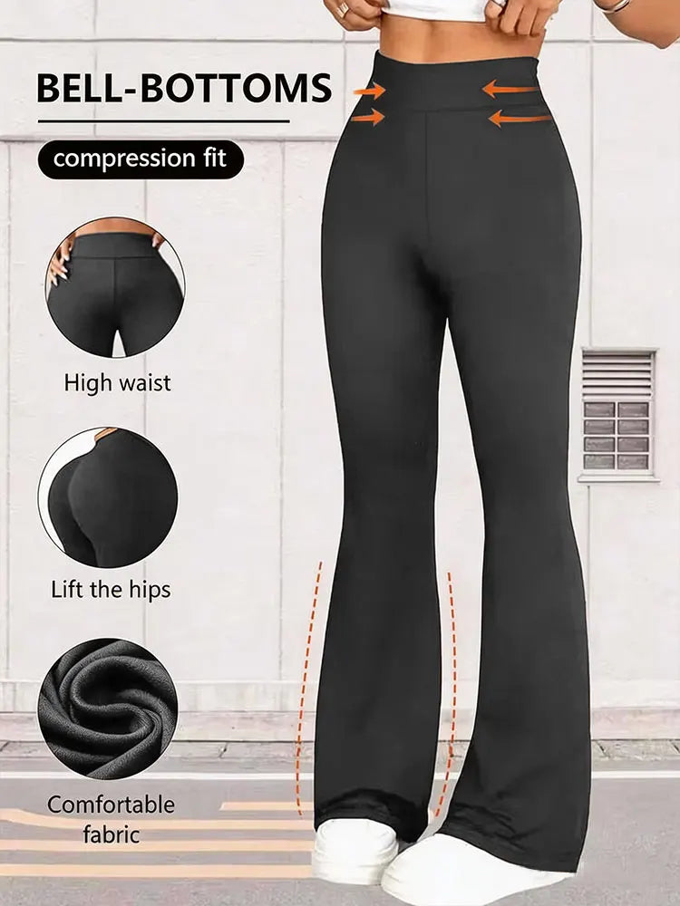 Nude High Waisted Tummy Control Butt Lifting Flare Leggings High Stretch Sports Pants Casual Outdoor Running Yoga Workout Bottom