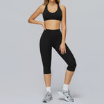 2 Pieces Yoga Set Women Sports Shirts Workout Top Fitness Suits Outdoor Gym Running Mid-length Pants Workout Clothes Tracksuits