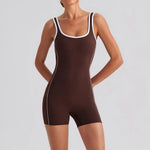 Sexy Sleeveless Backless Scrunch Yoga Jumpsuit Women Color-block U Neck Slim Sports One Piece Suits Tight Fitness Gym Overalls
