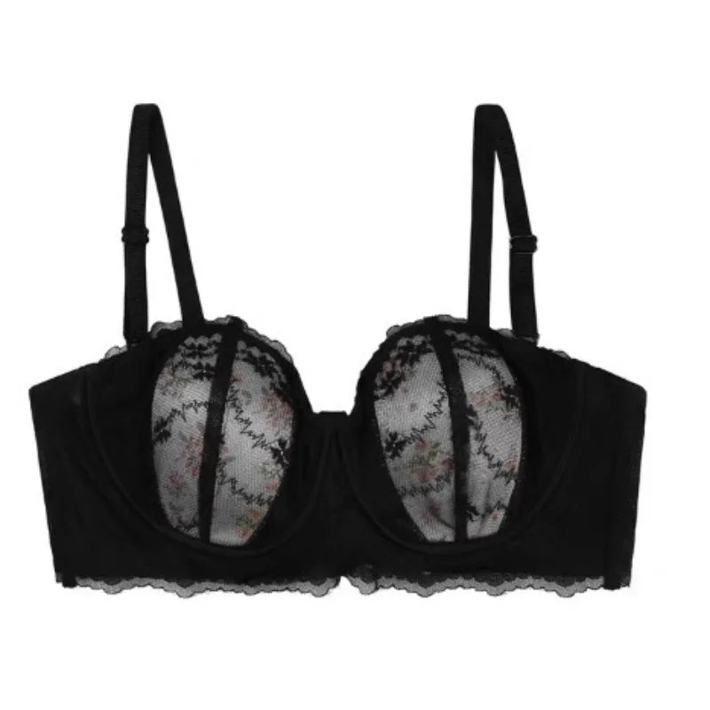 Elegant Minimiser Bralette Large Chest Rabbit Ear Lace Pure Comfort UK Fit Thin Support Non Padded Wirefree Bra Set S-XL AB 32
