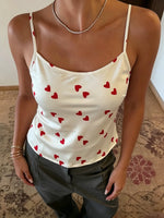 New Women Satin Top Heart Print Camisole Slim Fit Sleeveless Crop Top Elegant Ladies Pajama for Different Occasions