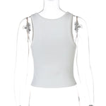 Woman Beading Rhinestones Tank Tops White Black Summer Sleeveless Corset T-shirt 2026 Casual Square Collar Crop Top Streetwear
