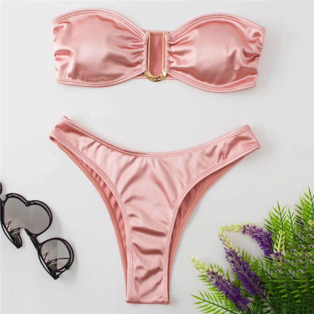 Sexy U Shaped Bandeau Bikinis Sets Mujer Strapless Swimwear Women Gold Swimsuit Bathing Suit Biquinis Brazilian Bikini Swim 2026