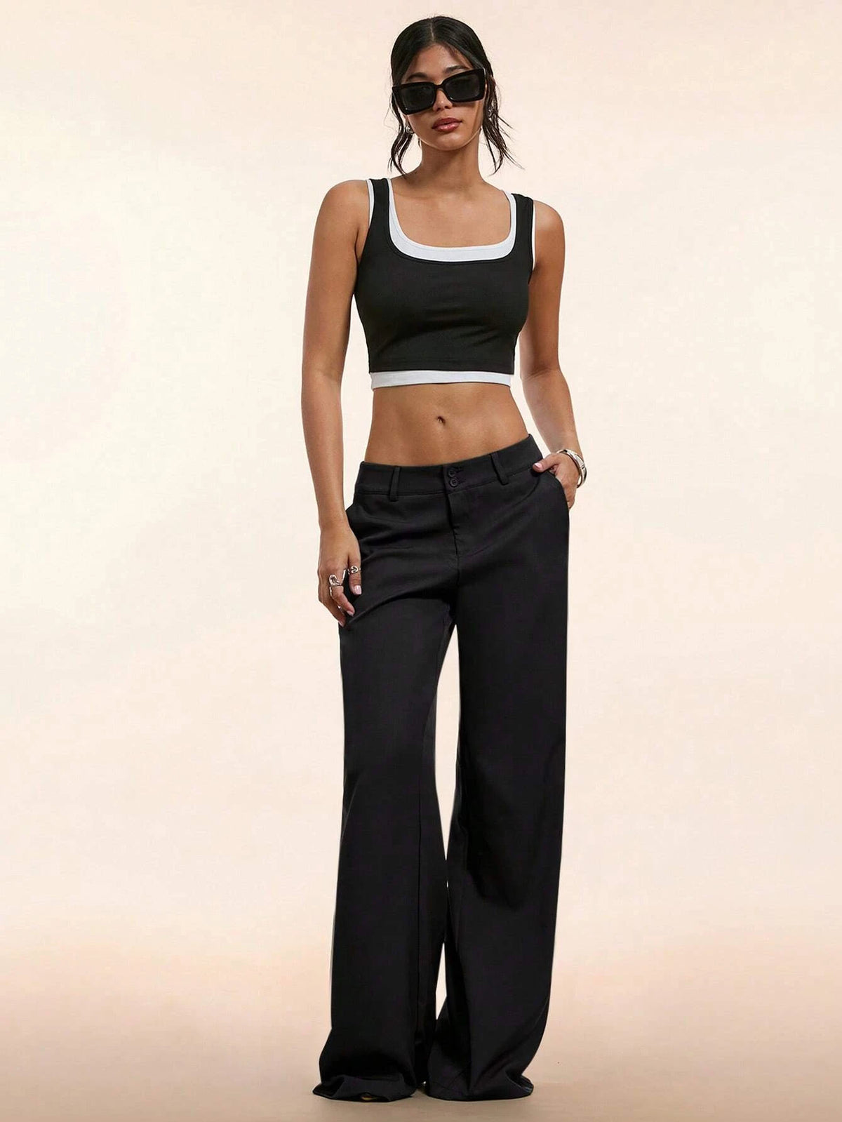 Women's Elegant Low Waist Personalized Slight Flared Leg Pants Casual Ribbed Wide Leg Mopping Trousers Streetwear 2025