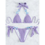 Purple Shiny Ring Ribbed Women Swimwear Bikini Female Swimsuit Two-Pieces Bikini Set Brazilian Bather Bathing Suit Swim V3385