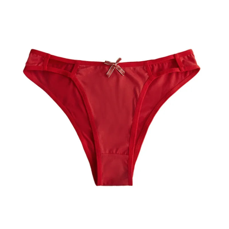 Sexy Fashion Women's Mid-Waist Triangle Panties Bowknot Lingerie Underpants Thin Breathable Briefs Soft Comfortable Underwear
