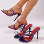 2026Rhinestore Super High Heel Slippers Women Spring Sexy Party Narrow Band Gold Sandals Woman's Summer Sandals
