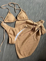 3pcs Sarong Beach Cover Up Skirt Wrinkled Bikini Women Swimwear Female Swimsuit Three-pieces Bikini Set Bathing Suit Swim Lady