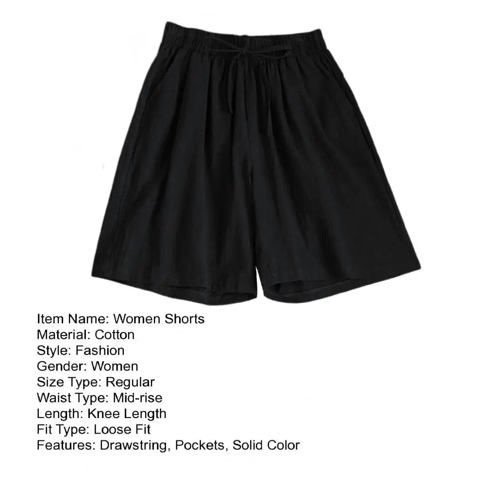 Wide Leg Loose Short Pants Women Summer Casual Shorts Elastic Waist Drawstring Pockets Shorts Solid Color Streetwear