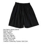 Wide Leg Loose Short Pants Women Summer Casual Shorts Elastic Waist Drawstring Pockets Shorts Solid Color Streetwear