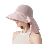 Women's Sun Hat with Neck Flap Solid Stylish Foldable Wide Brim Beach Hat for Outdoor Hiking