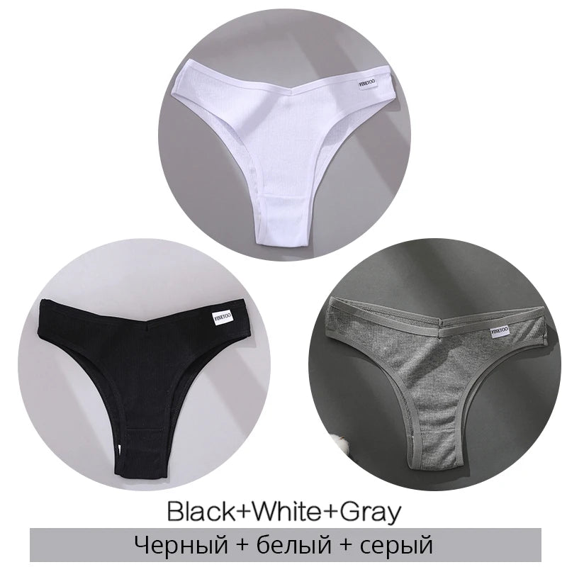 3Pcs/Set Women Cotton Panties Sexy V Waist Briefs T-Back Brazilian Underpants Female M-XL Underwear Girls Breathable Intimates