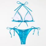 Shiny Swimwear Women Halter Bathers Bling Sequin Bikini Set Cut Out Push Up Padded Bathing Suit Thong Swimwear Glitter Biquini