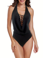 ZTVitality Sexy Solid Backless One Piece Swimsuit 2025 New Arrival Halter V Neck Padded Bra Swimwear Women Summer Bathing Suit