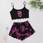 Summer Pajamas Set for Women Nightwear Sexy Dragon Printed Vest Halter Top Shorts Suit Homewear Sleepwear Loungewear