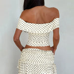 FDYOUI Woman Clothing Polka Dot Crop Tops and Lace-up Skirt Two Piece Sets Female Elegant Slash Neck Long Vacation Dresses Suit