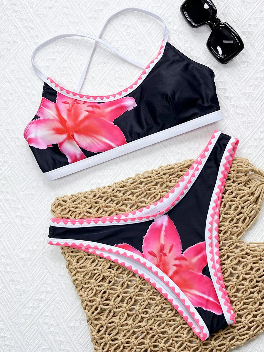Sexy Flowers Printed Brazilian Bikini Female Swimsuit Women Swimwear Two-pieces Bikini Set Padded Bather Bathing Suit Swim Lady