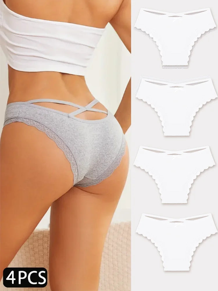 4PCS Cotton Seamless Panties Hollow Sexy Design Unique Low Waist Women Panties Breathable Girls Underwear Soft Lingerie S-XL