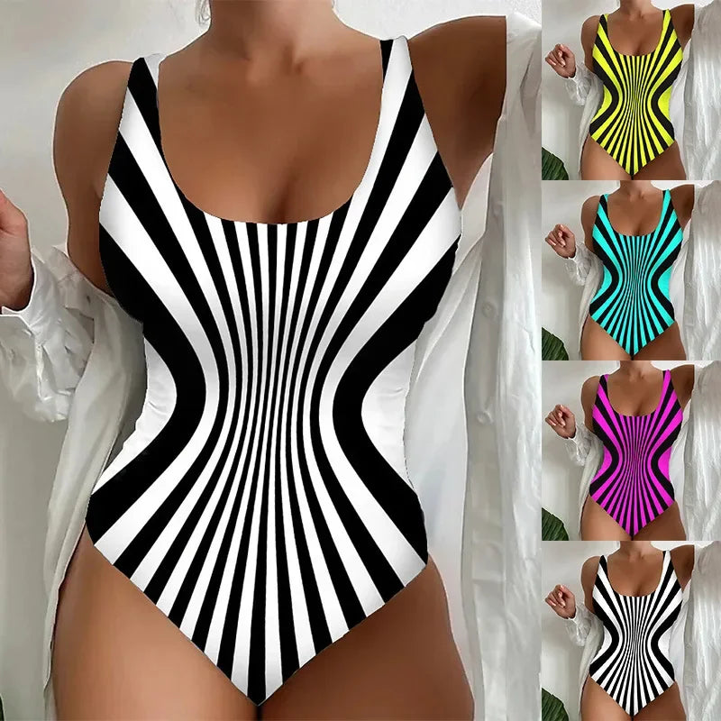 Sexy Black Striped One Piece Swimsuit Large Size 5XL Women Slim Pad Tummy Control Swimwear Beach Bathing Suit Tankini Set 2025