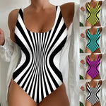 Sexy Black Striped One Piece Swimsuit Large Size 5XL Women Slim Pad Tummy Control Swimwear Beach Bathing Suit Tankini Set 2025
