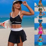 Vintage Black Patchwork Bikini Set 2026 Women Drawstring Pleate Push Up Sports Bra Swimwear Skirt High Waist Two Piece Swimsuit