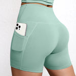 Solid Pocket Shorts Women Fitness Sports Short High Waist Yoga Short Cycling Comprehensive Training Jog Squat Proof