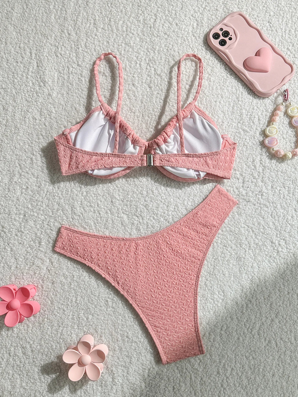 Sexy Pink Bikini Set 2026 Women Front Tie Push Up Underwire Bra Thong Swimsuit Summer Bathing Suit Holiday Two Piece Swimwear