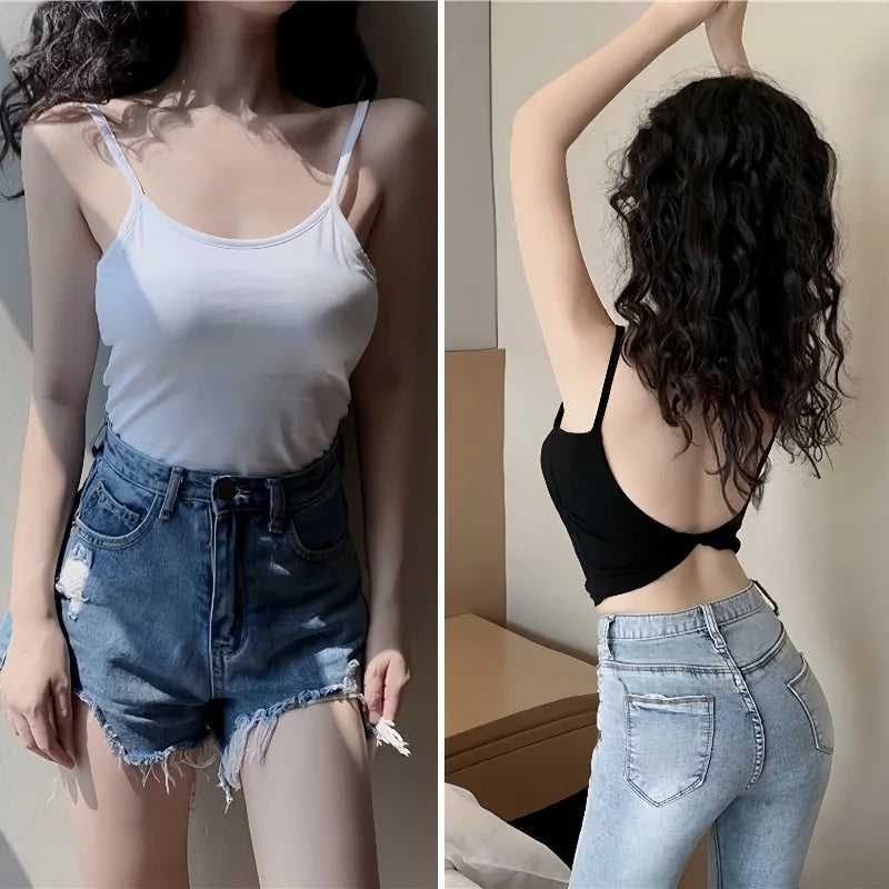 Women Crop Tops U-Back Tanks Top Female Cotton Underwear Summer Twist Back Cami Padded Top Beauty Back Removable Pads Camisoles