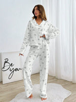 Autumn Winter Floral Printed 2 Piece Pajamas Set Women Soft Long Sleeve T-shirt Tops and Pants Homewear Nightwear Sleepwear