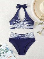 New Women High Waisted Halter Bikini Set Modest Triangle Tummy Control Swimwear Hot Spring Beach Vacation Summer Panties Sets