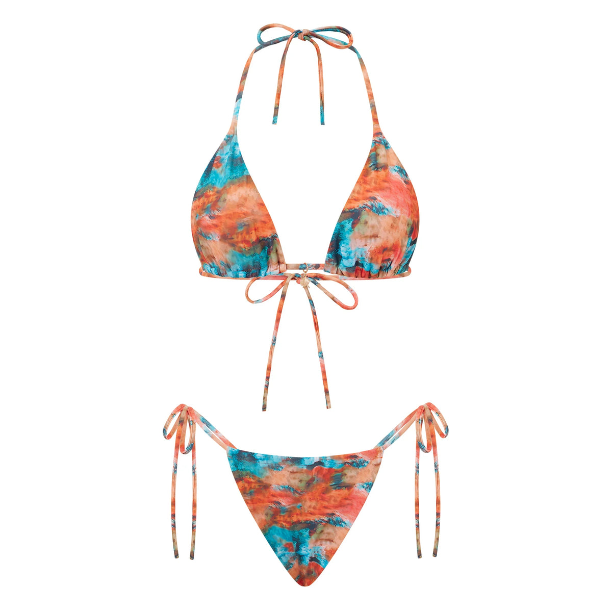 Combhasaki Women's Y2K Goth 2Pieces Tie-up Bathing Suits Sleeveless Halter Neck Backless Floral Bra + Low Waist Thong Swimsuits